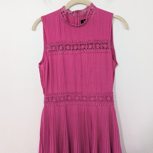 Lulus Something Wonderful Lace Crochet Pleated Skater Mini Dress Pink Small S - Picture 3 of 11